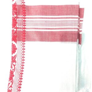 Assamese Traditional Cotton Handmade Gamosa || Gamusa for Bihu || Traditional Cotton Towel – Lightweight,Multi-Purpose Soft Absorbent Towel for Yoga, Gym, Travel, and Sports ||